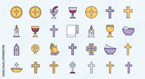 Religious Symbols Art Collection, Spiritual Icons, Graphic Design, Digital Illustration, Minimalist Style, Contemporary View