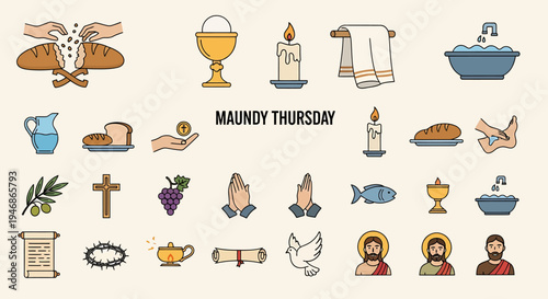 Bread, Wine, Cross, Candle, Prayer - Digital Illustration - Peaceful Setting