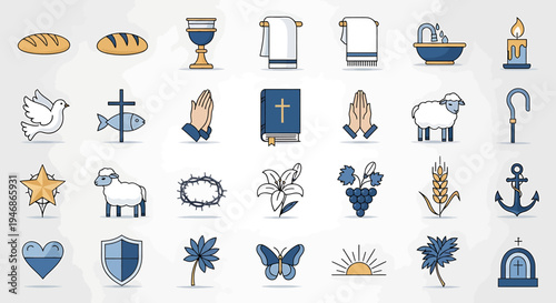 Religious Symbols, Icons of Faith, Spiritual Meaning, Digital Illustration, Modern Design, Graphic Art, Spiritual Environment