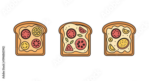 Three slices of toast with fruit.