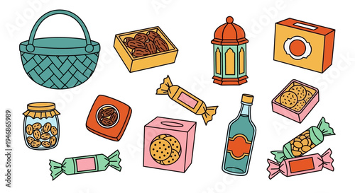 Colorful sweets and snacks assortment.