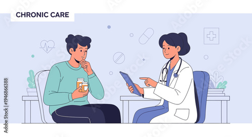 Doctor Consults Patient About Chronic Care and Medication in Clinic