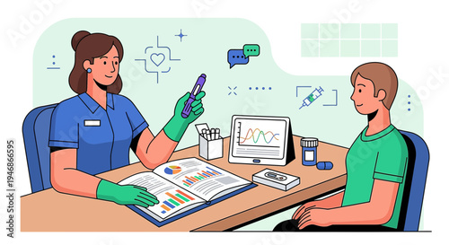 Doctor consulting patient, medical check-up, health care, doctor's office, medical examination