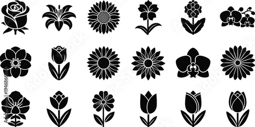 Black and white flower flowers silhouettes 1 floral