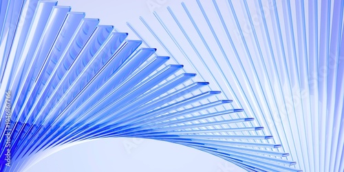Tableau sur toile Dynamic 3D spiral of blue transparent glass panels creating a sweeping geometric curve