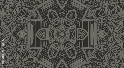 Abstract Geometric Mandala Pattern Background, Dark Gray Symmetric Design