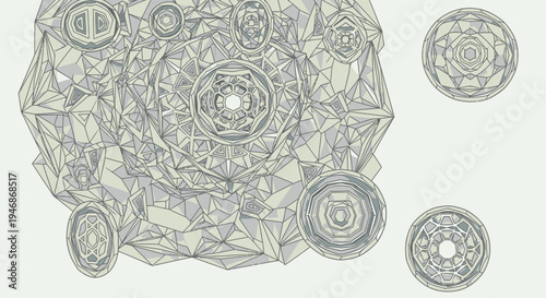 Intricate Geometric Abstract Sculpture with Circular Embellishments