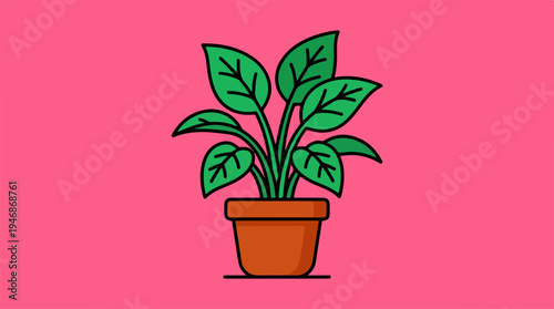 A vibrant illustration of a potted plant with lush green leaves.