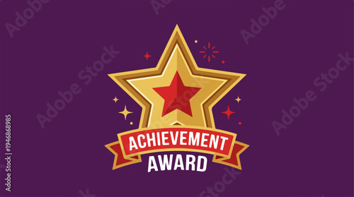 Achievement Award Star Emblem on Purple Background for Recognition.