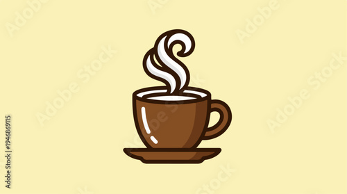 Aromatic Coffee Cup with Steam on a Light Yellow Background.