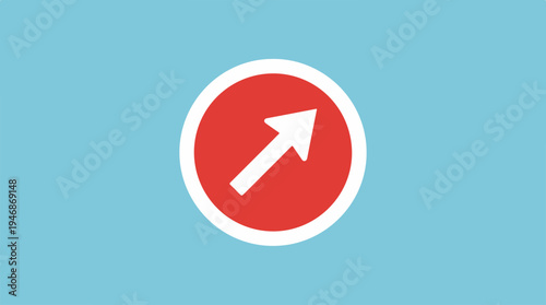 Arrow pointing upwards inside a red circle, on a blue background.