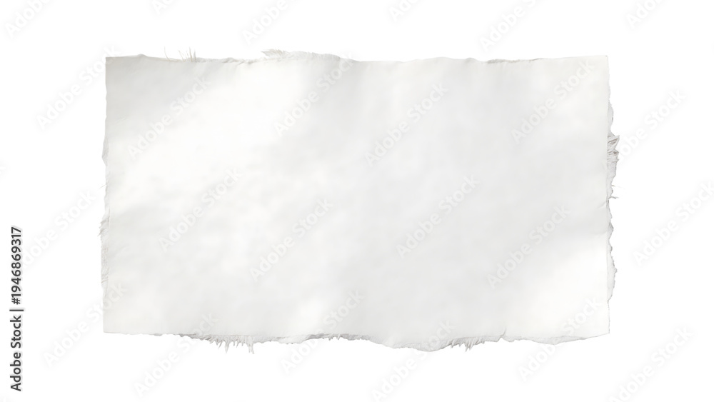 Fototapeta premium blank white handmade paper scrap with torn deckle edges isolated on white background for minimalist organic stationery design mockups