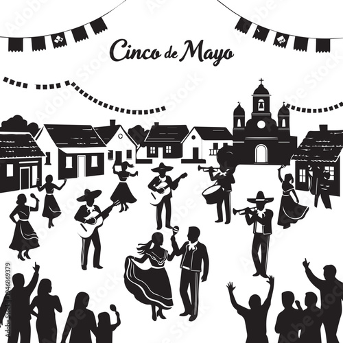 Cinco de Mayo street party illustration vector silhouette