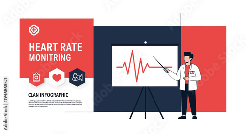 Doctor Explains Heart Rate Monitoring Infographic with EKG Waveform and Medical Icons