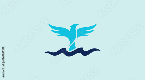 Blue bird soaring above the waves, a symbol of freedom.