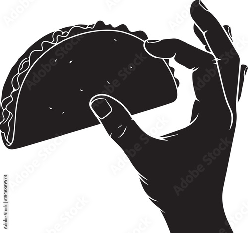 Holding mexican taco vector silhouette illustration fast food snack hand gesture line art