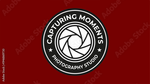 Capturing Moments Photography Studio Logo Design on Red Background.