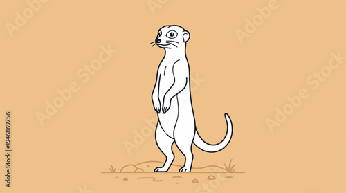 Cartoon meerkat standing upright on its hind legs, alert.