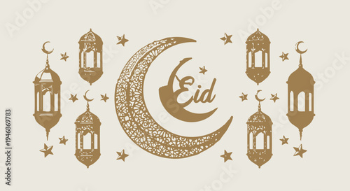Eid Mubarak Islamic Crescent Moon Symbol.