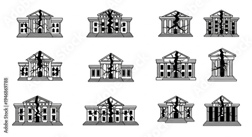 Collection of Damaged Buildings with Cracks and Structural Issues.