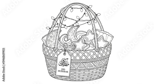 Easter basket with decorated eggs inside.