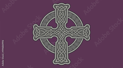 Celtic Cross Design on Purple Background - A Religious Symbol.