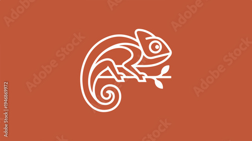 Chameleon Illustration on Orange Background - A Minimalist Design.