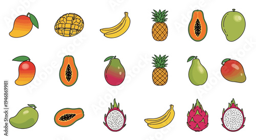 Variety of colorful fruit icons.