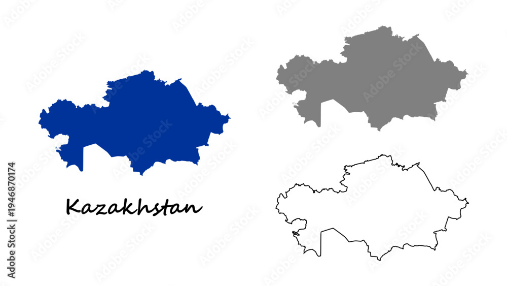 Obraz premium Kazakhstan map set. Kazakhstan map vector on blue, gray, and outline. Set of Kazakhstan map on white background
