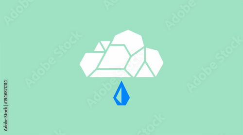 Cloud with rain drop illustration on a light green background.