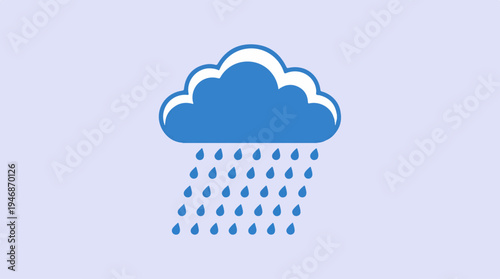 Cloudy weather with rain falling down on a light blue background.