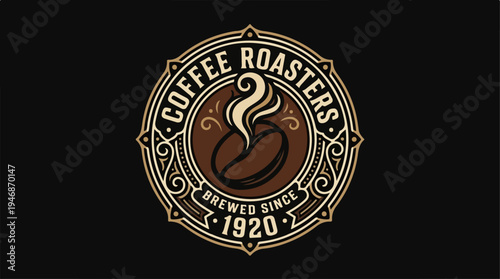 Coffee Roasters Logo - Vintage Design with Coffee Bean and Steam.