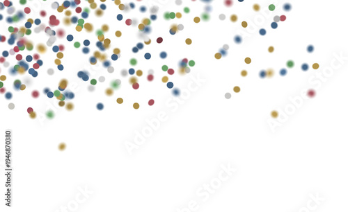 Abstract image of colorful confetti dots scattered on a clean white background, perfect for celebrations and festive des