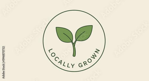A minimalist circular logo featuring a green plant sprout with two leaves, encircled by the text 'LOCALLY GROWN' on a light background, symbolizing local produce and sustainability.