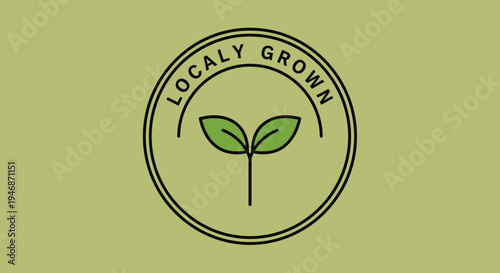 "Locally Grown" text and green plant sprout in a circular logo design, representing organic and sustainable produce, on a solid green background.