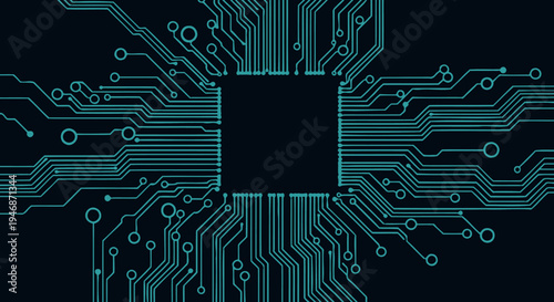 Abstract Circuit Board Design with Central Processing Unit on a Dark Background