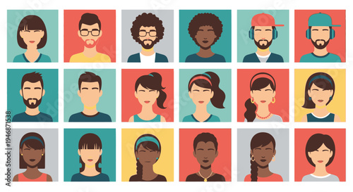 Diverse Group of People Avatars for User Profiles and Social Networks in Bright Studio