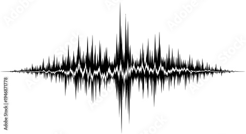 Black Audio Sound Waveform or Equalizer Pattern on Isolated White Background, Abstract Digital Music Frequency