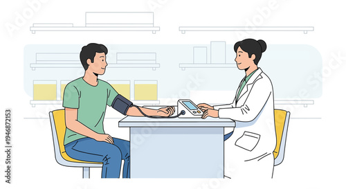 Doctor measuring patient's blood pressure in clinic, health checkup, medical examination