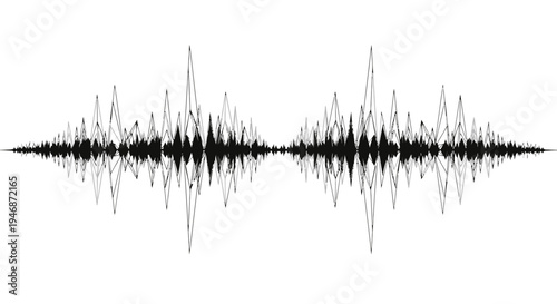 Black Audio Sound Waveform for Voice and Music Analysis on Isolated White Background