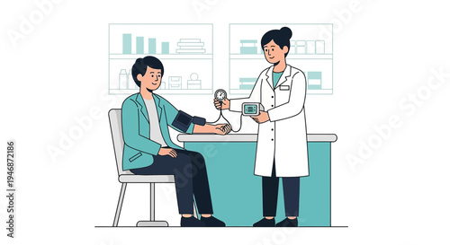Doctor measuring patient's blood pressure in clinic, health check-up, medical examination