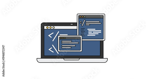 Laptop with coding screens open wide.