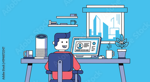 Man sitting at office desk working.