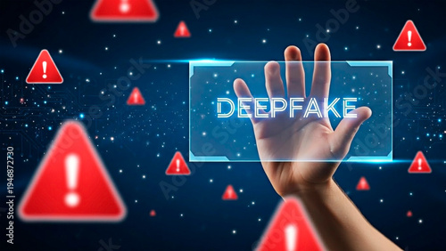 Digital touch on Deepfake for the concept of technology and security threats.