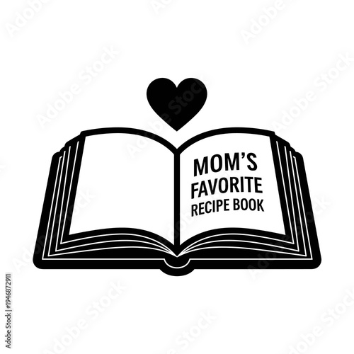 Open Recipe Book with Heart Symbol Illustrating Love for Cooking Family Meals at Home, Cookbook Design for Culinary Creations, Baking Recipes, Food Blog, Handmade, Kitchen, Nostalgia