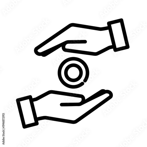 Hands Exchanging a Coin: Finance, Donation, Investment, Charity, Generosity, and Support - Concept for Giving, Economics, and Social Responsibility in a Clean Line Art Style (Giving & Receiving)