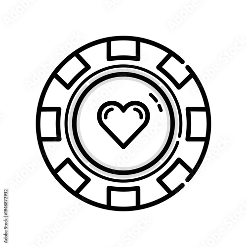 Gambling Chip Design: Playing Cards, Casino Icon for Poker Night and Luck Games, Symbolizing Chance and Betting in Black and White Style, Perfect for Risky Ventures and Valentine Day