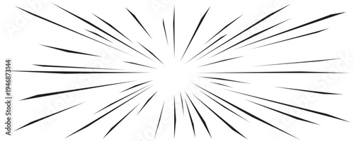 Dynamic comic background with black speed lines radiating from the center. Bold motion effect in anime manga style, perfect for action posters, covers, stickers, and energetic vector graphics