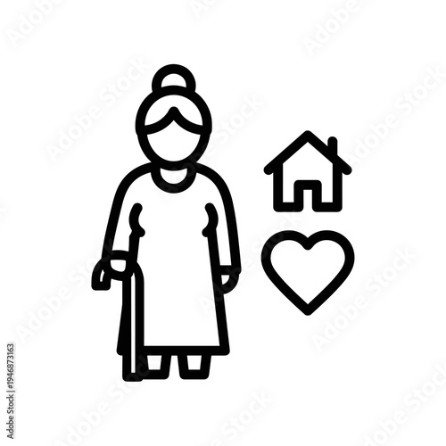 Vulnerable Senior Woman with Cane Staying Home Getting Caregiving: Elderly Woman's Protection, Affection, Support in Familiar Setting Signifying Long-Term Loving Home Healthcare, Retirement Aid and So