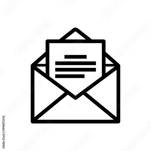 Open Envelope Delivering Important Communication: Letter with Message for Mailing, Correspondence, Notifications, Feedback, and E-mail Marketing in Outline Design for Business and Personal Use  Delive